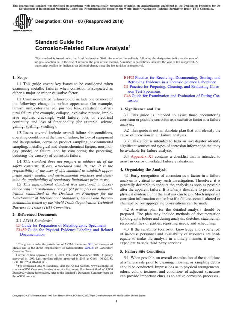 ASTM G161-00(2018) - Standard Guide for  Corrosion-Related Failure Analysis