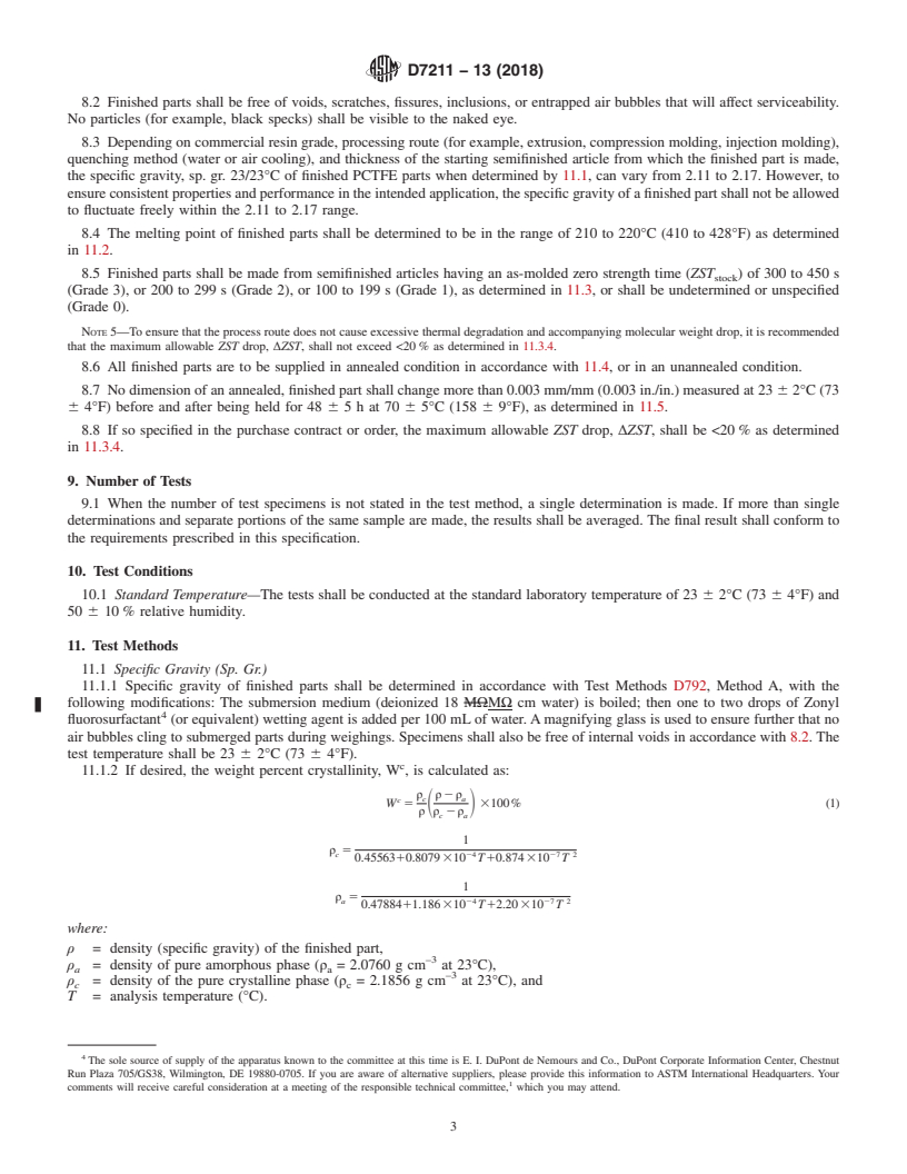 REDLINE ASTM D7211-13(2018) - Standard Specification for  Parts Machined from Polychlorotrifluoroethylene (PCTFE) and  Intended for General Use