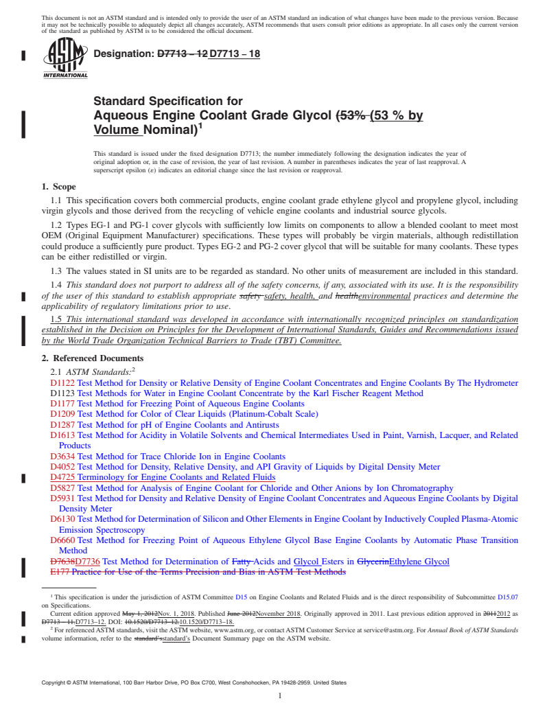 REDLINE ASTM D7713-18 - Standard Specification for Aqueous Engine Coolant Grade Glycol (53 % by Volume Nominal)