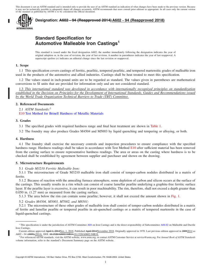 REDLINE ASTM A602-94(2018) - Standard Specification for  Automotive Malleable Iron Castings