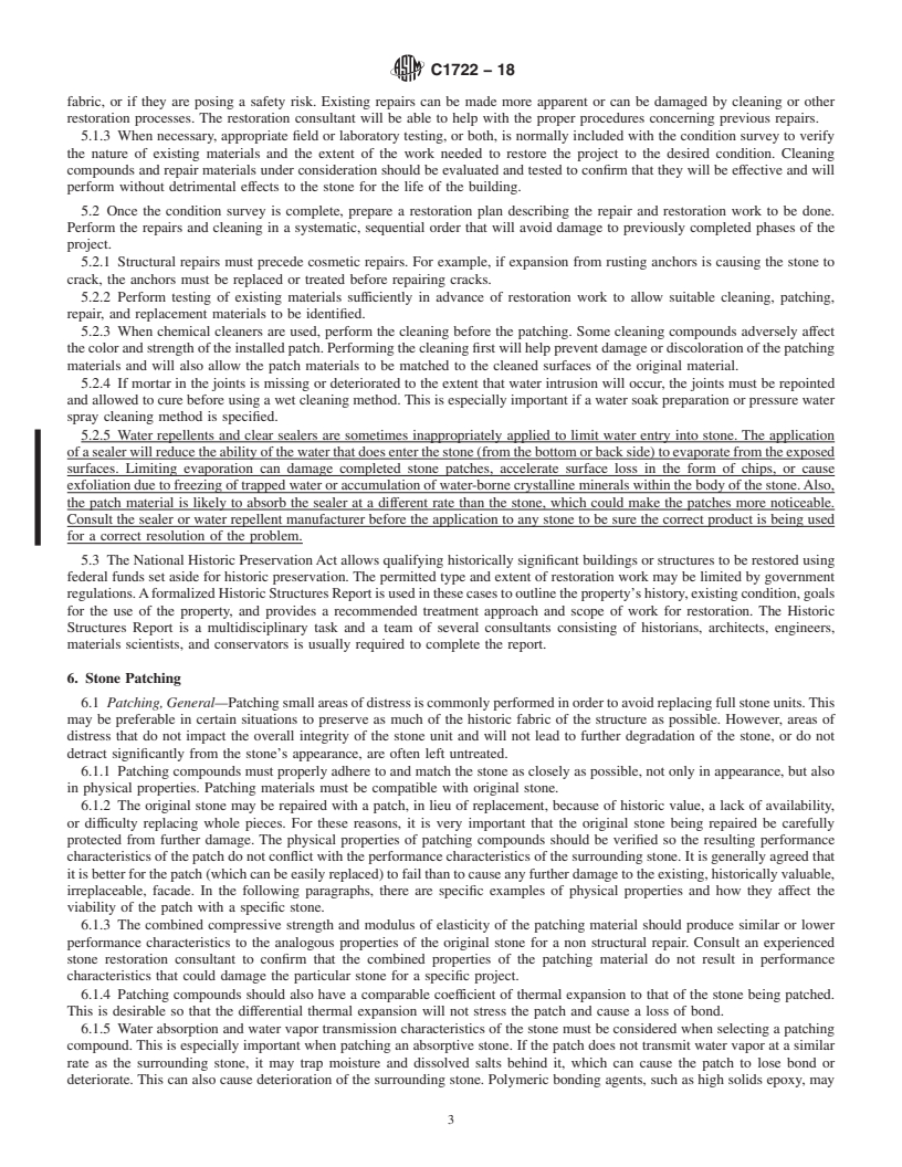 REDLINE ASTM C1722-18 - Standard Guide for  Repair and Restoration of Dimension Stone