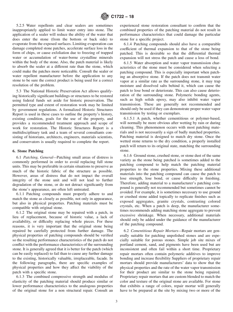 ASTM C1722-18 - Standard Guide for  Repair and Restoration of Dimension Stone