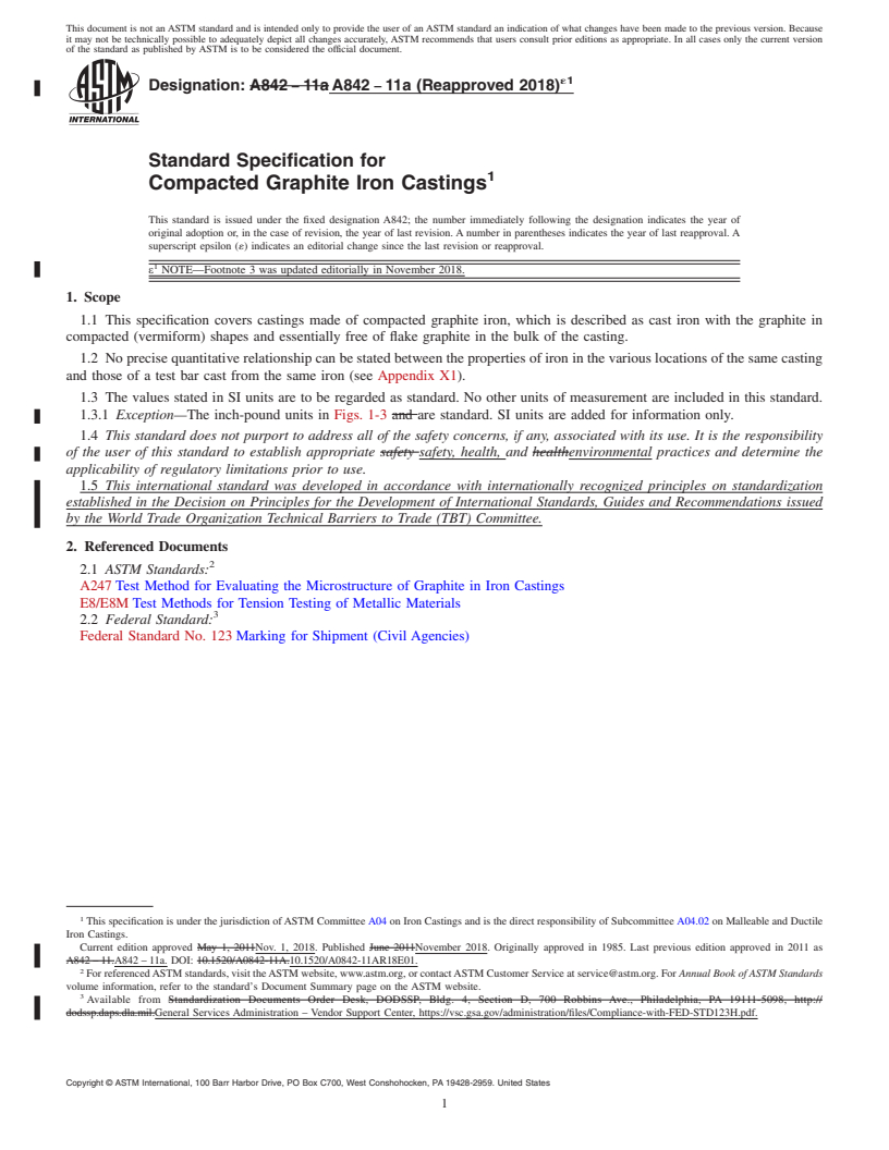 REDLINE ASTM A842-11A(2018)e1 - Standard Specification for  Compacted Graphite Iron Castings
