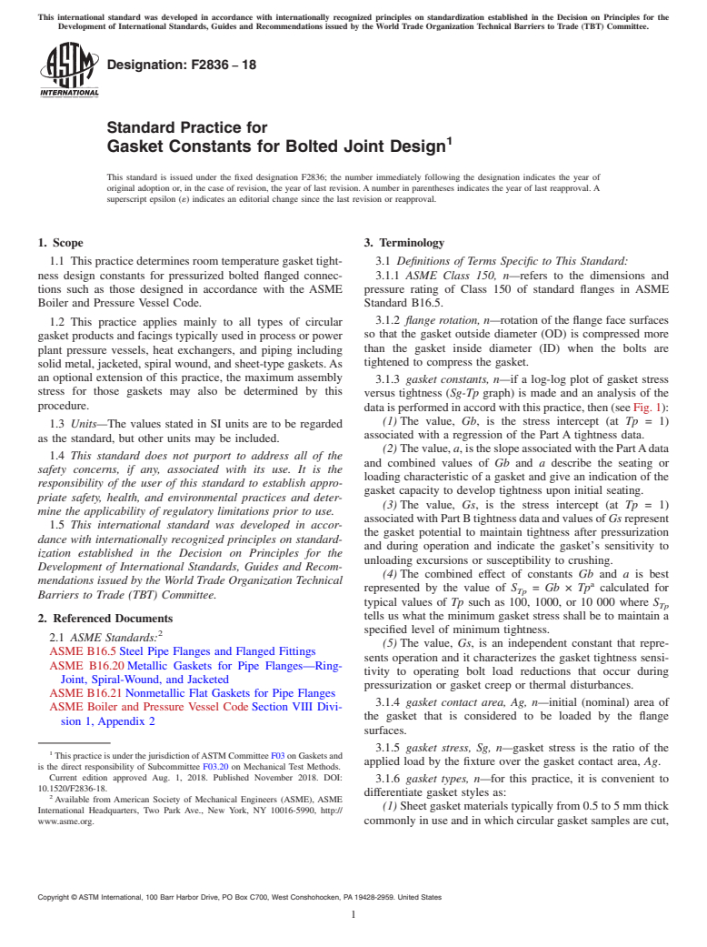 ASTM F2836-18 - Standard Practice for Gasket Constants for Bolted Joint Design