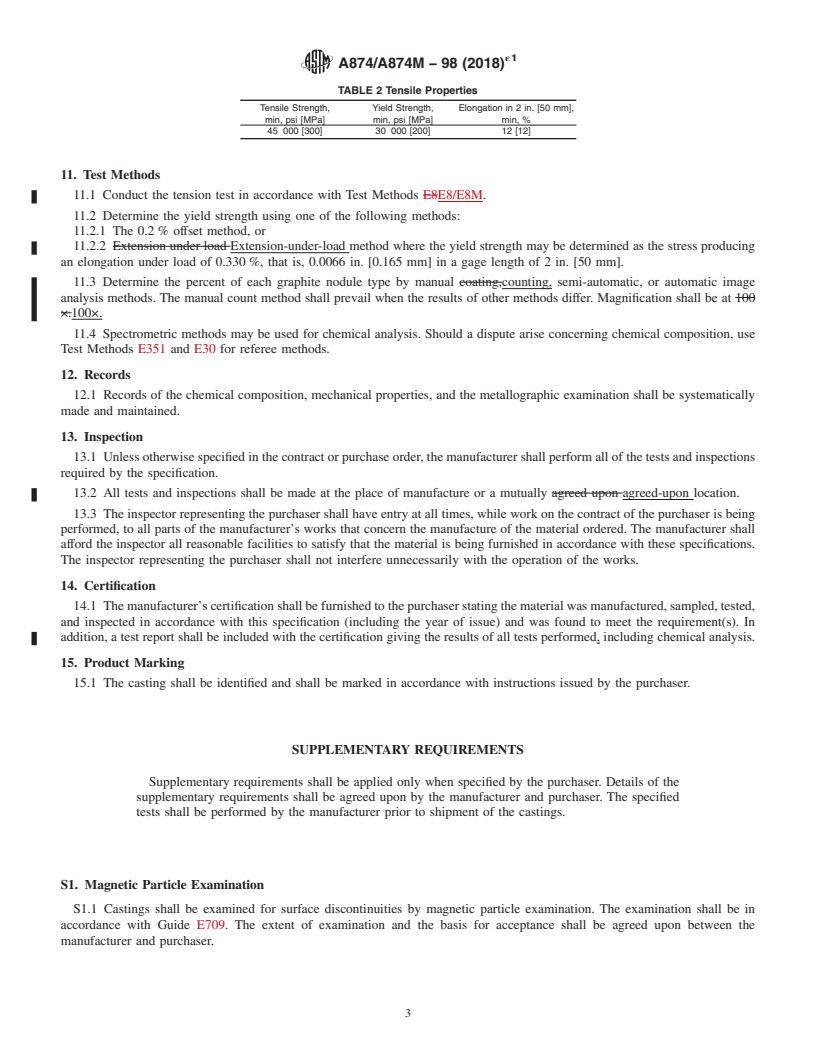 REDLINE ASTM A874/A874M-98(2018)e1 - Standard Specification for  Ferritic Ductile Iron Castings Suitable for Low-Temperature   Service