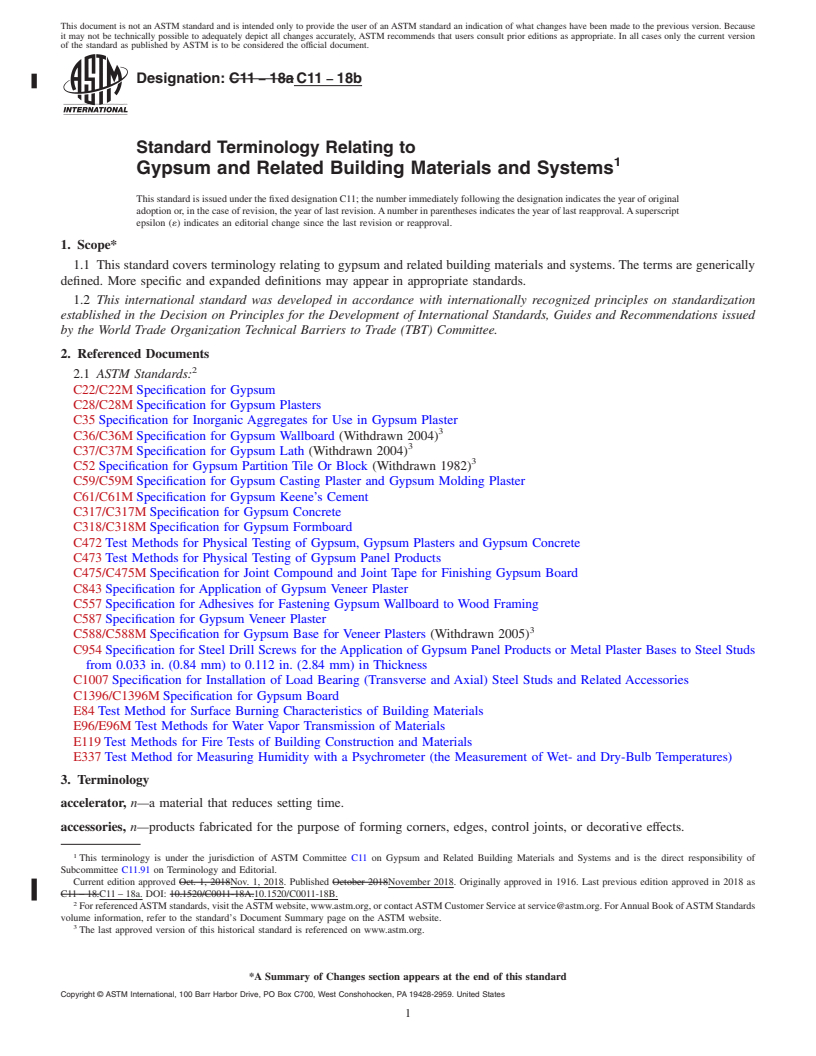 REDLINE ASTM C11-18b - Standard Terminology Relating to  Gypsum and Related Building Materials and Systems