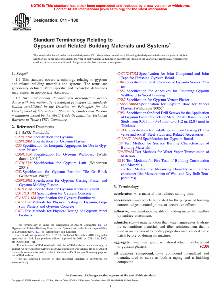 ASTM C11-18b - Standard Terminology Relating to  Gypsum and Related Building Materials and Systems