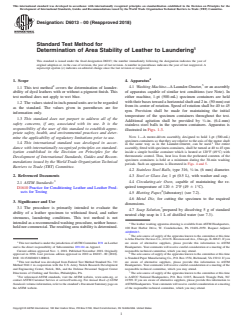 ASTM D6013-00(2018) ASTM D6013-00(2018) - Standard Test Method for Determination of Area Stability of Leather to Laundering - Page 1 preview