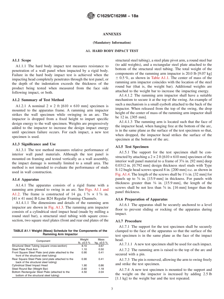 ASTM C1629/C1629M-18a - Standard Classification for  Abuse-Resistant Nondecorated Interior Gypsum Panel Products  and Fiber-Reinforced Cement Panels