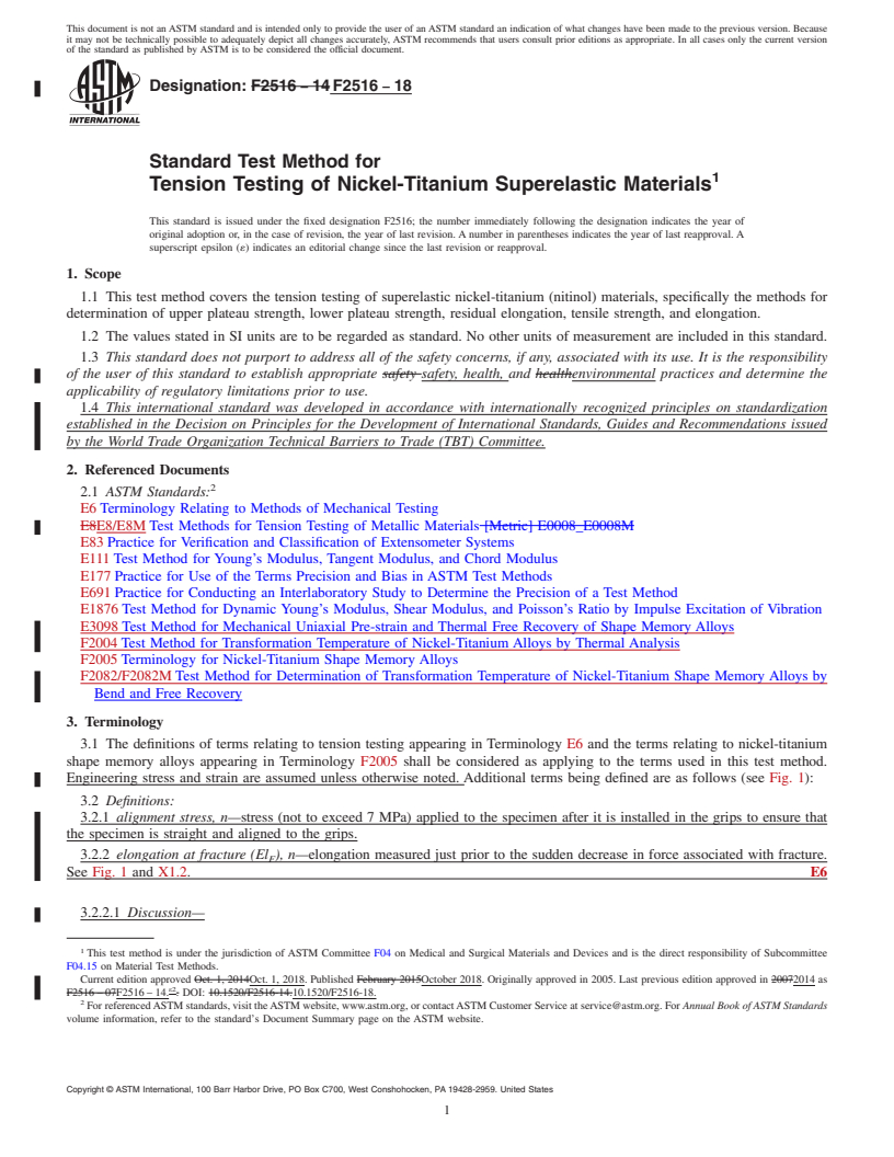 REDLINE ASTM F2516-18 - Standard Test Method for  Tension Testing of Nickel-Titanium Superelastic Materials