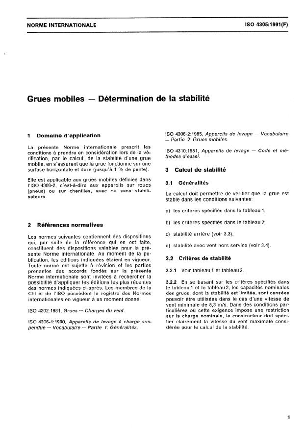 ISO 4305:1991 - Grues mobiles -- Détermination de la stabilité