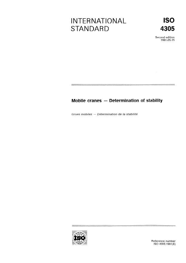 ISO 4305:1991 - Mobile cranes -- Determination of stability