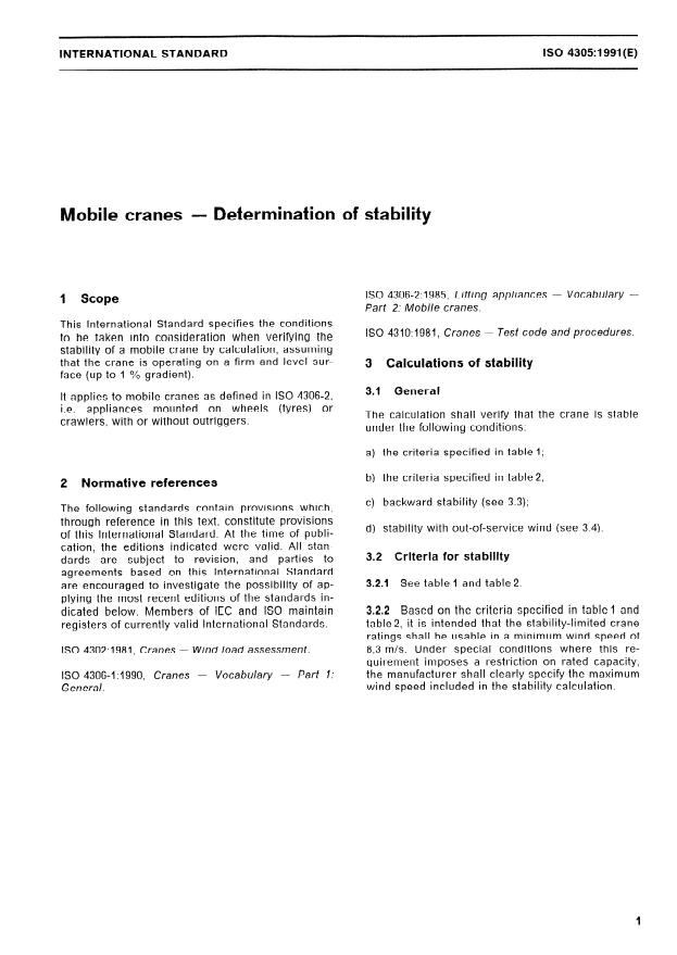 ISO 4305:1991 - Mobile cranes -- Determination of stability