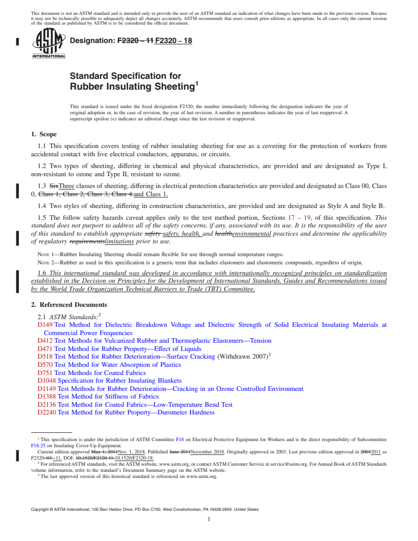 REDLINE ASTM F2320-18 - Standard Specification for  Rubber Insulating Sheeting