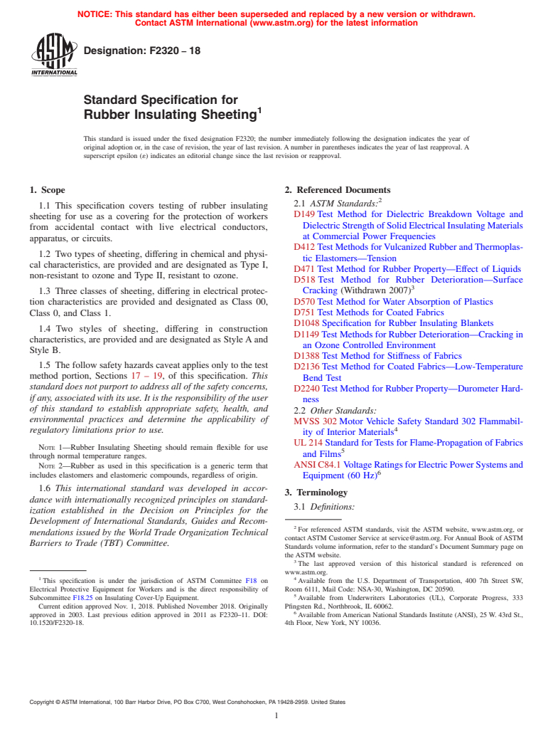 ASTM F2320-18 - Standard Specification for  Rubber Insulating Sheeting