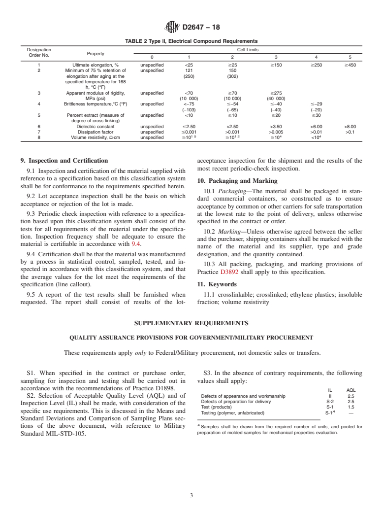 ASTM D2647-18 - Standard Specification for  Crosslinkable Ethylene Plastics