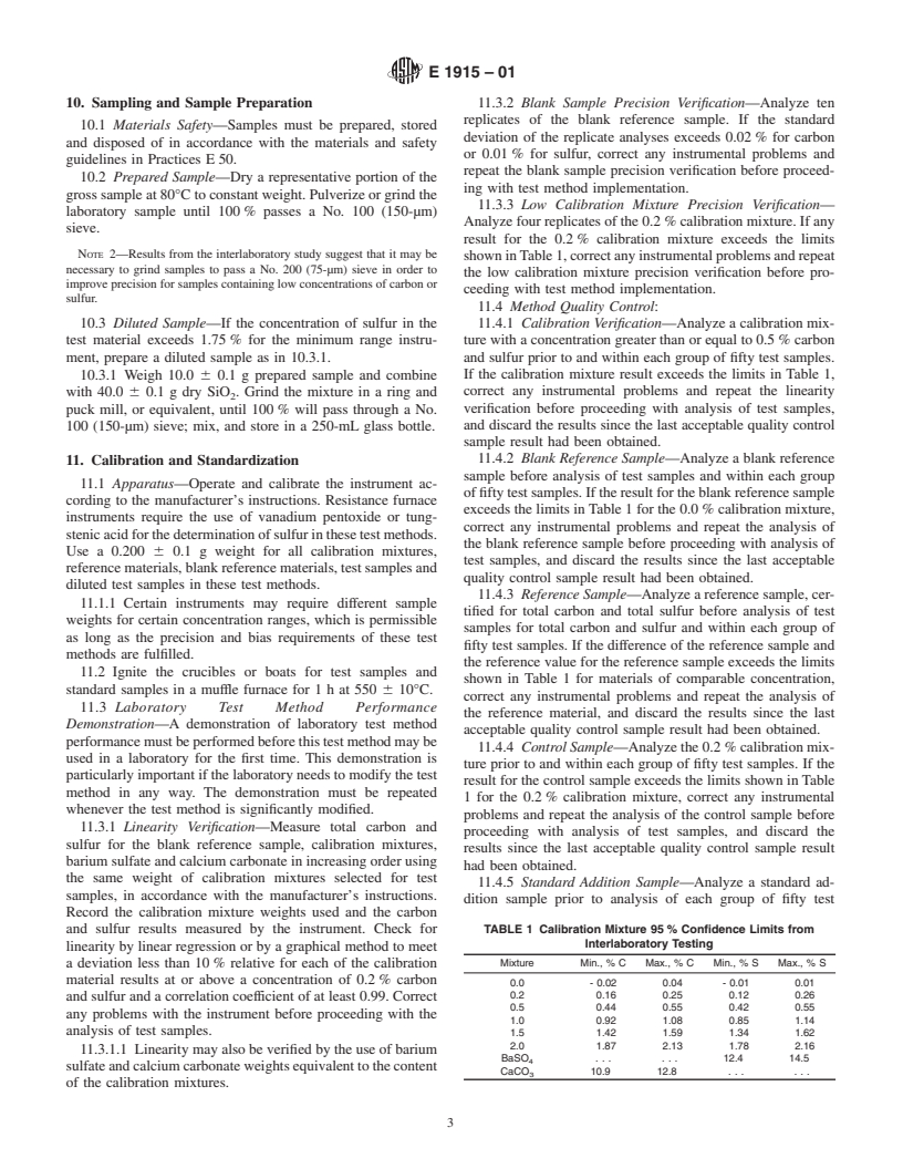 ASTM E1915-01 - Standard Test Methods for Analysis of Metal Bearing Ores and Related Materials by Combustion Infrared Absorption Spectrometry