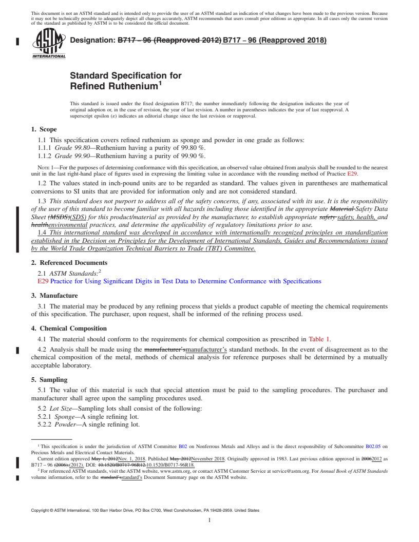 REDLINE ASTM B717-96(2018) - Standard Specification for Refined Ruthenium