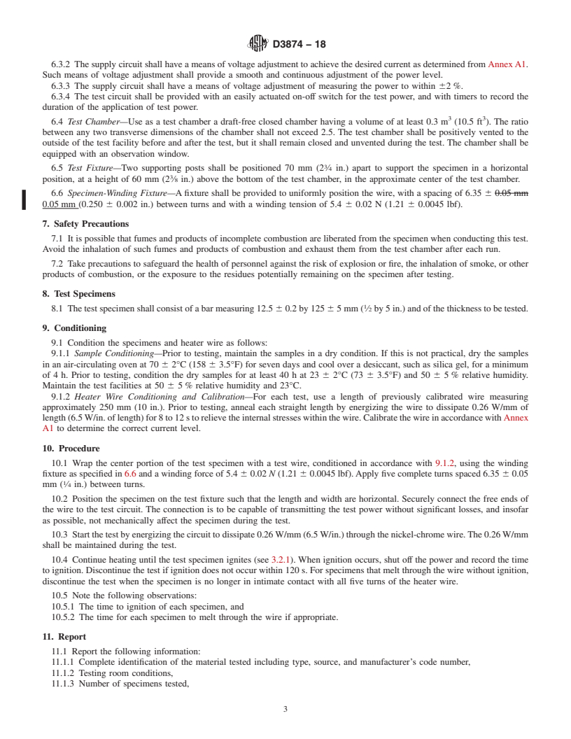 REDLINE ASTM D3874-18 - Standard Test Method for  Ignition of Materials by Hot Wire Sources