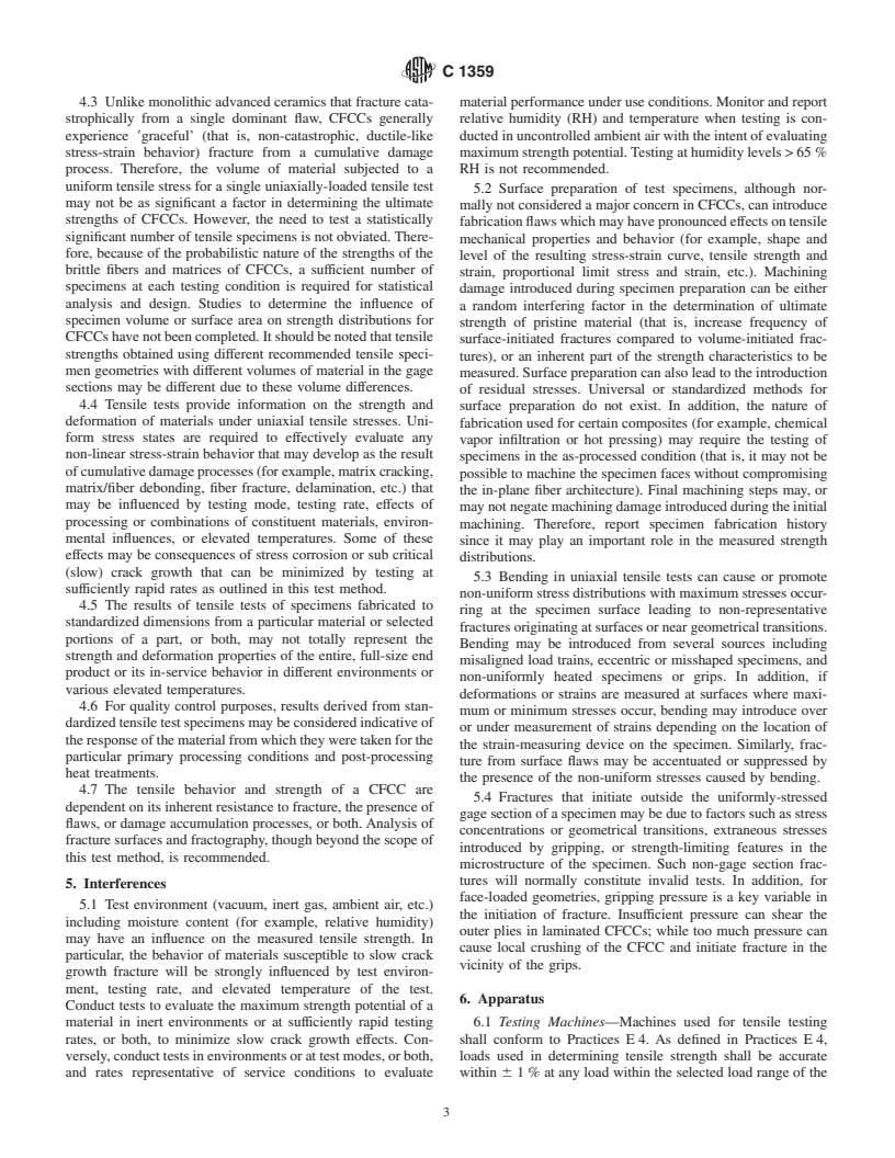 ASTM C1359-96(2000) - Standard Test Method for Monotonic Tensile Strength Testing of Continuous Fiber-Reinforced Advanced Ceramics With Solid Rectangular Cross-Section Specimens at Elevated Temperatures