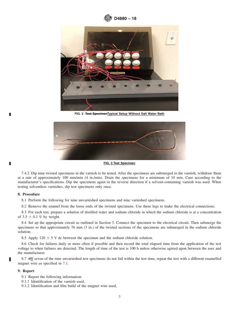 REDLINE ASTM D4880-18 - Standard Test Method for  Salt Water Proofness of Insulating Varnishes Over Enamelled  Magnet Wire