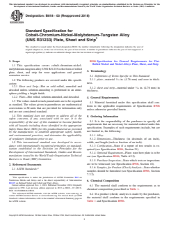 ASTM B818-03(2018) ASTM B818-03(2018) - Standard Specification for Cobalt-Chromium-Nickel-Molybdenum-Tungsten Alloy<brk/>(UNS R31233) Plate, Sheet and Strip - Page 1 preview