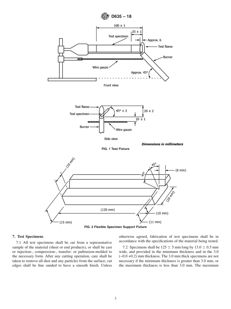 ASTM D635-18 - Standard Test Method for Rate of Burning and/or Extent and Time of Burning of Plastics  in a Horizontal Position