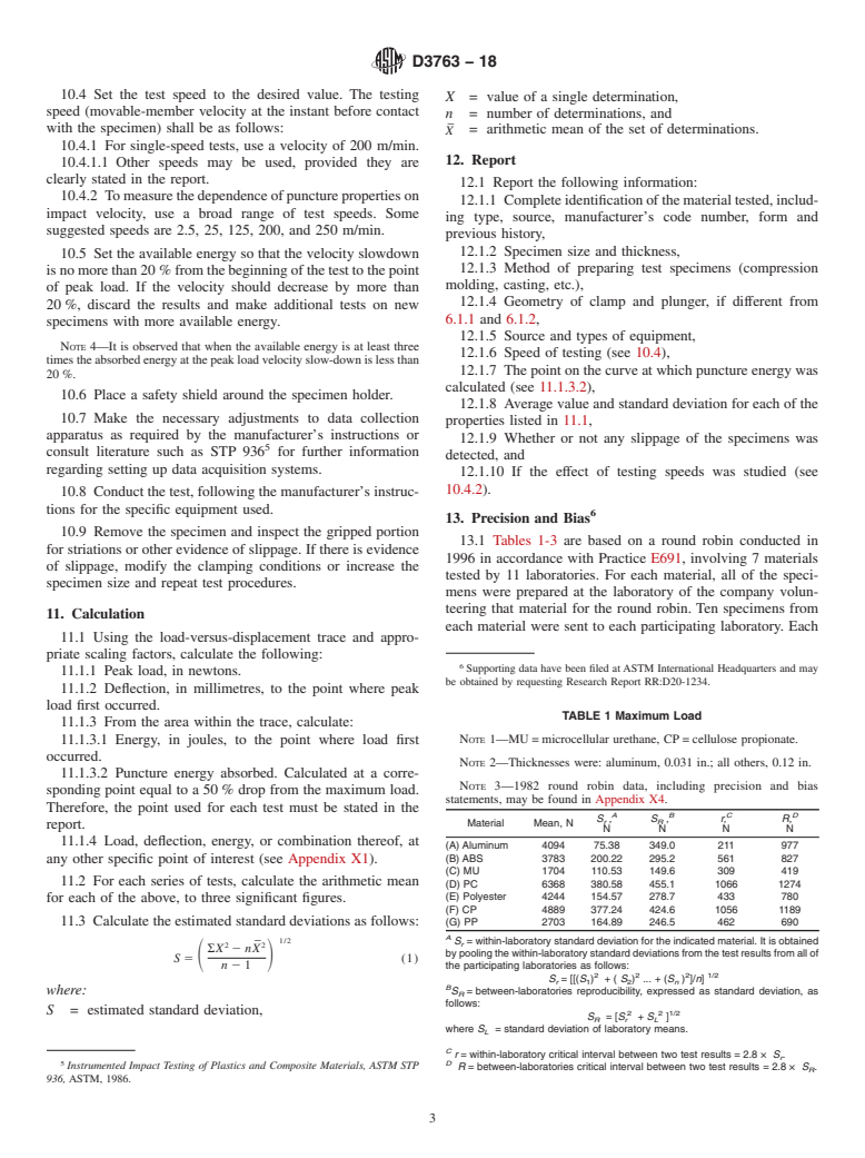 ASTM D3763-18 - Standard Test Method for  High Speed Puncture Properties of Plastics Using Load and Displacement  Sensors