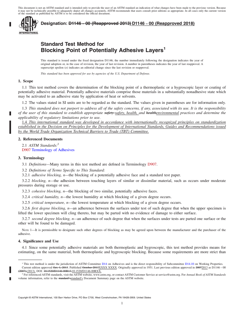 REDLINE ASTM D1146-00(2018) - Standard Test Method for Blocking Point of Potentially Adhesive Layers