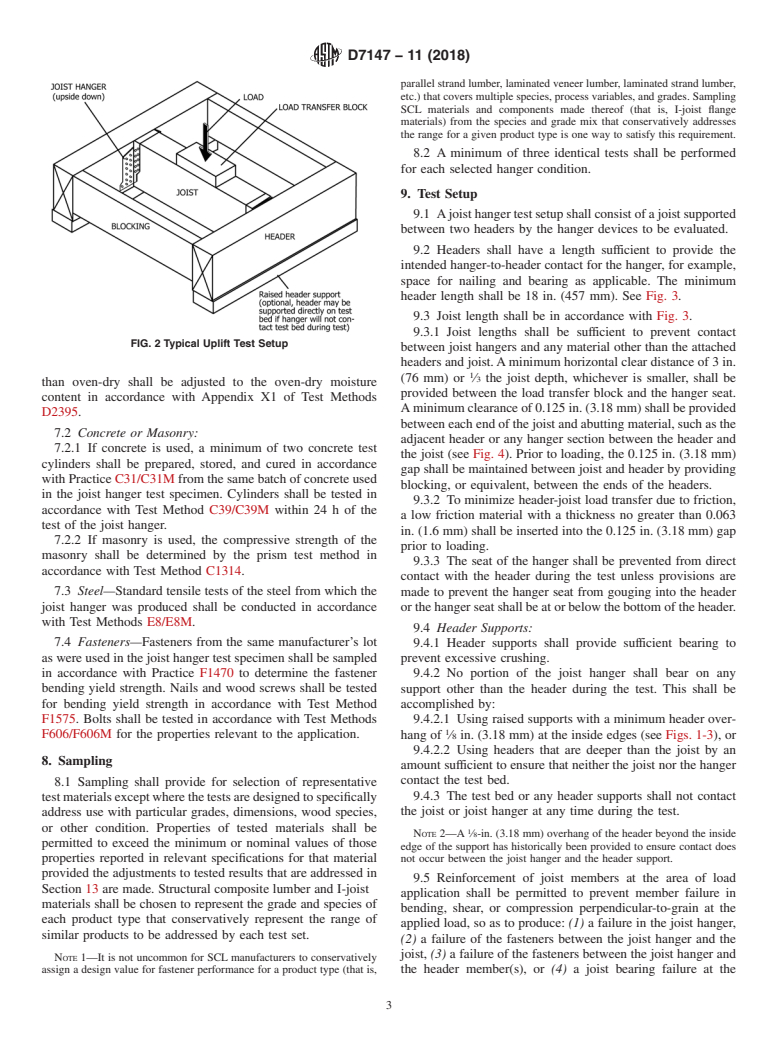 ASTM D7147-11(2018) - Standard Specification for Testing and Establishing Allowable Loads of Joist Hangers