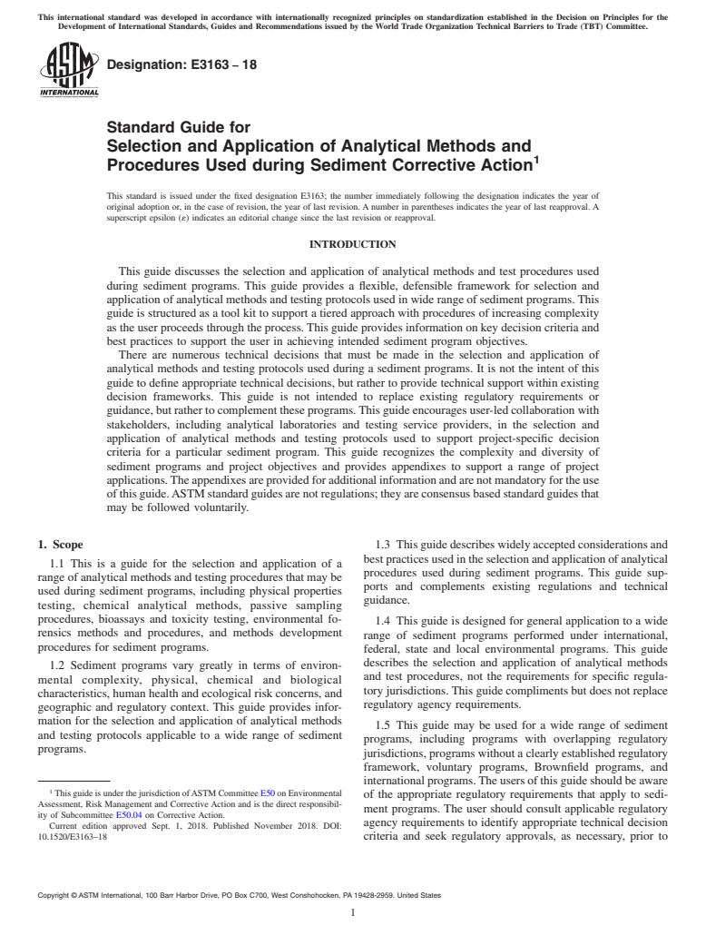 ASTM E3163-18 - Standard Guide for Selection and Application of Analytical Methods and Procedures  Used during Sediment Corrective Action
