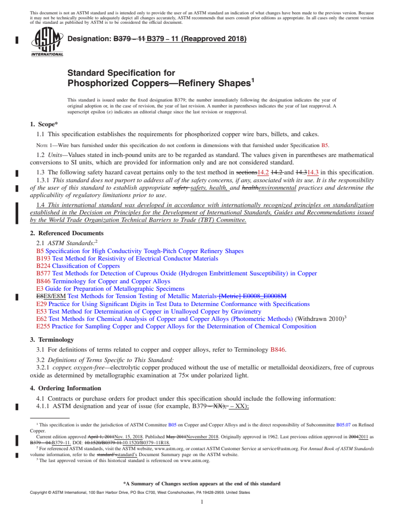 REDLINE ASTM B379-11(2018) - Standard Specification for Phosphorized Coppers&#x2014;Refinery Shapes