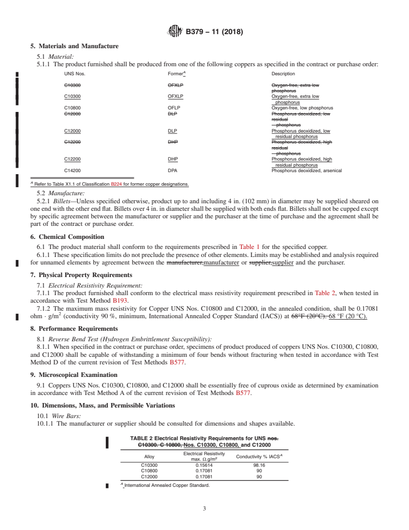 REDLINE ASTM B379-11(2018) - Standard Specification for Phosphorized Coppers&#x2014;Refinery Shapes