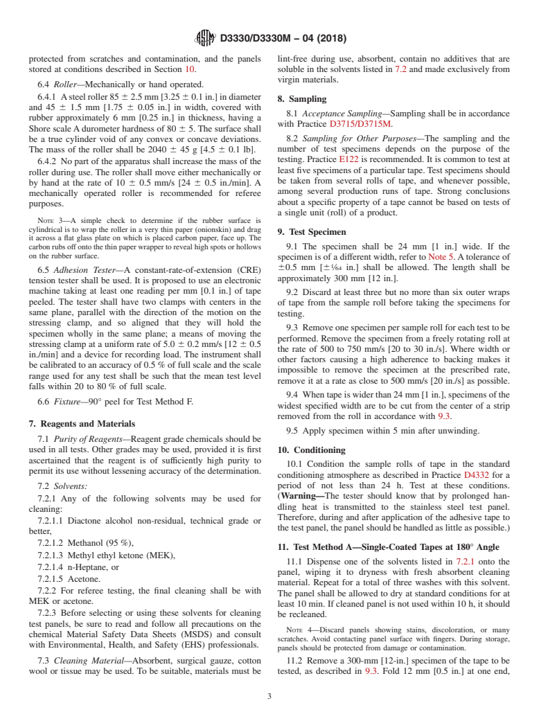 ASTM D3330/D3330M-04(2018) - Standard Test Method for  Peel Adhesion of Pressure-Sensitive Tape