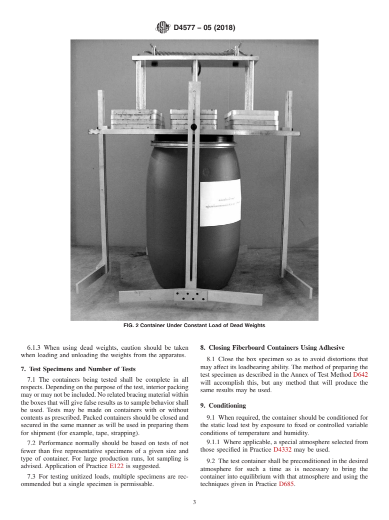 ASTM D4577-05(2018) - Standard Test Method for Compression Resistance of a Container Under Constant Load