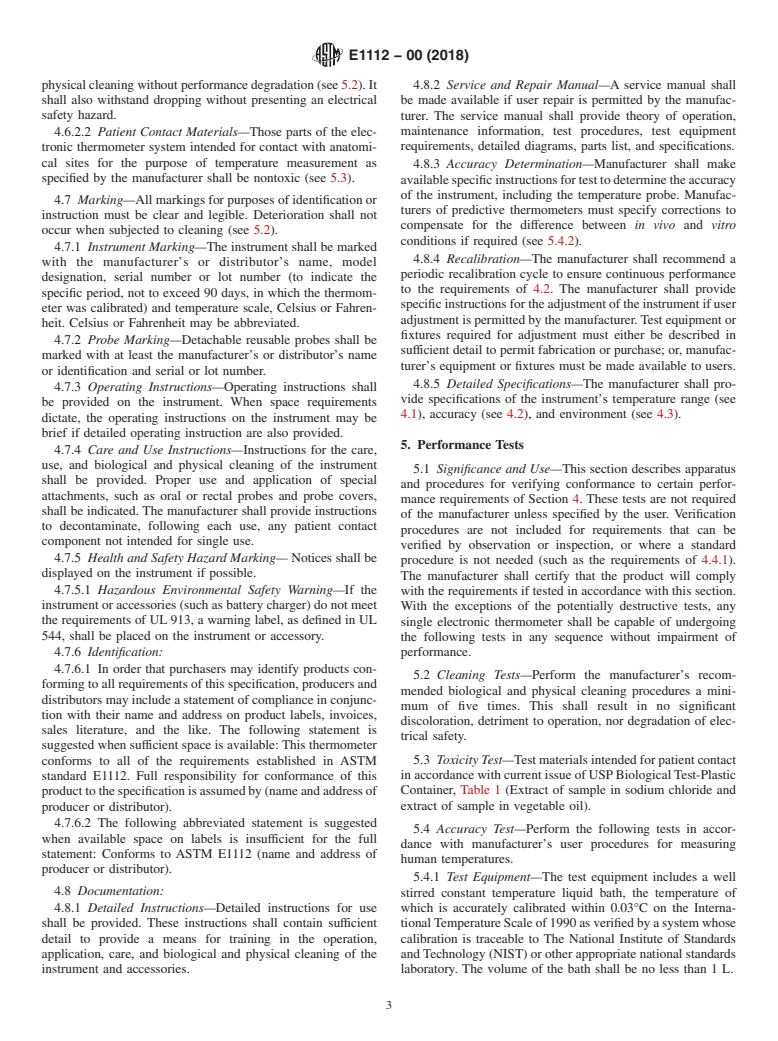 ASTM E1112-00(2018) - Standard Specification for  Electronic Thermometer for Intermittent Determination of Patient  Temperature