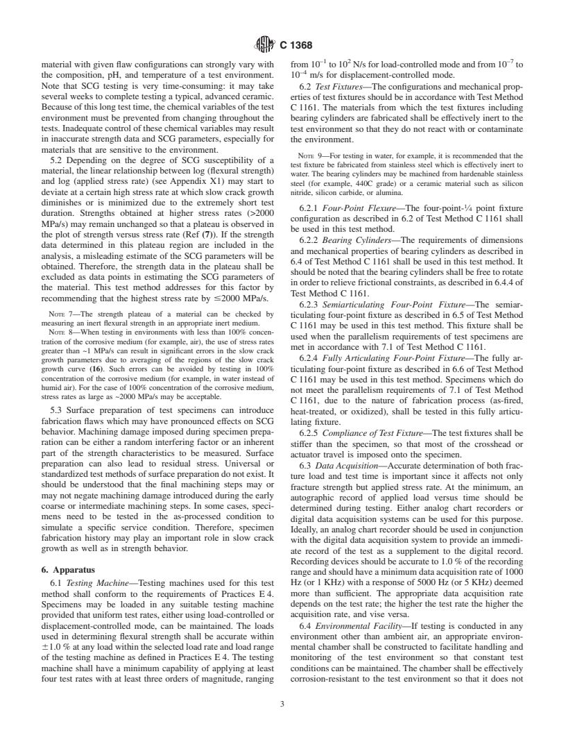 ASTM C1368-01 - Standard Test Method for Determination of Slow Crack Growth Parameters of Advanced Ceramics by Constant Stress-Rate Flexural Testing at Ambient Temperature