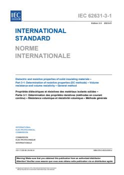 IEC 62631-3-1:2023 - Dielectric and resistive properties of solid insulating materials - Part 3-1: Determination of resistive properties (DC methods) - Volume resistance and volume resistivity - General method
Released:1/23/2023 - Page 3 preview