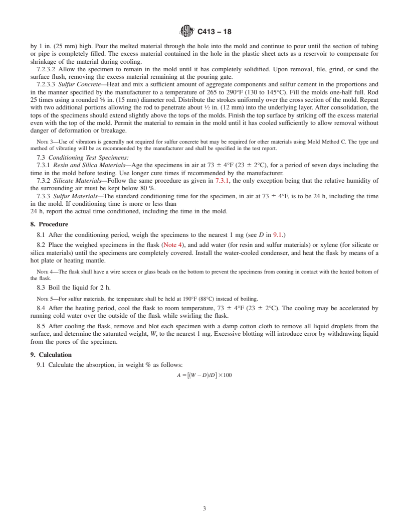 REDLINE ASTM C413-18 - Standard Test Method for Absorption of Chemical-Resistant Mortars, Grouts, Monolithic  Surfacings, and Polymer Concretes