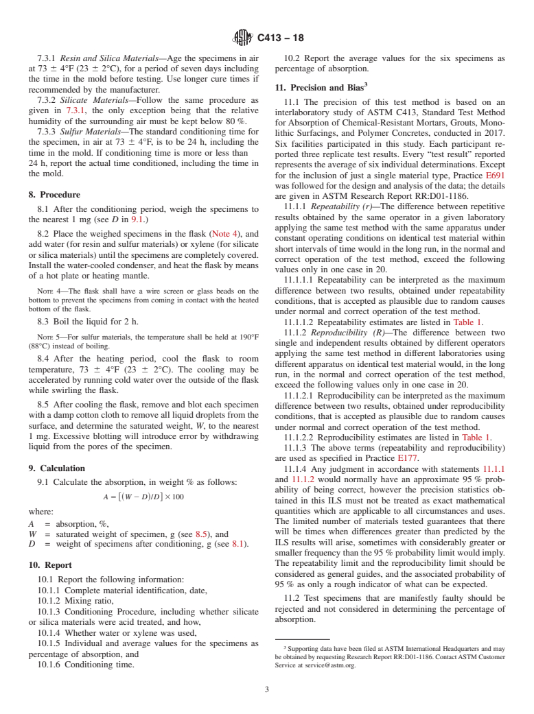 ASTM C413-18 - Standard Test Method for Absorption of Chemical-Resistant Mortars, Grouts, Monolithic  Surfacings, and Polymer Concretes