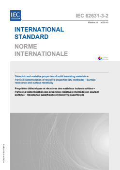 IEC 62631-3-2:2023 - Dielectric and resistive properties of solid insulating materials - Part 3-2: Determination of resistive properties (DC methods) - Surface resistance and surface resistivity
Released:16. 10. 2023 - Page 1 preview