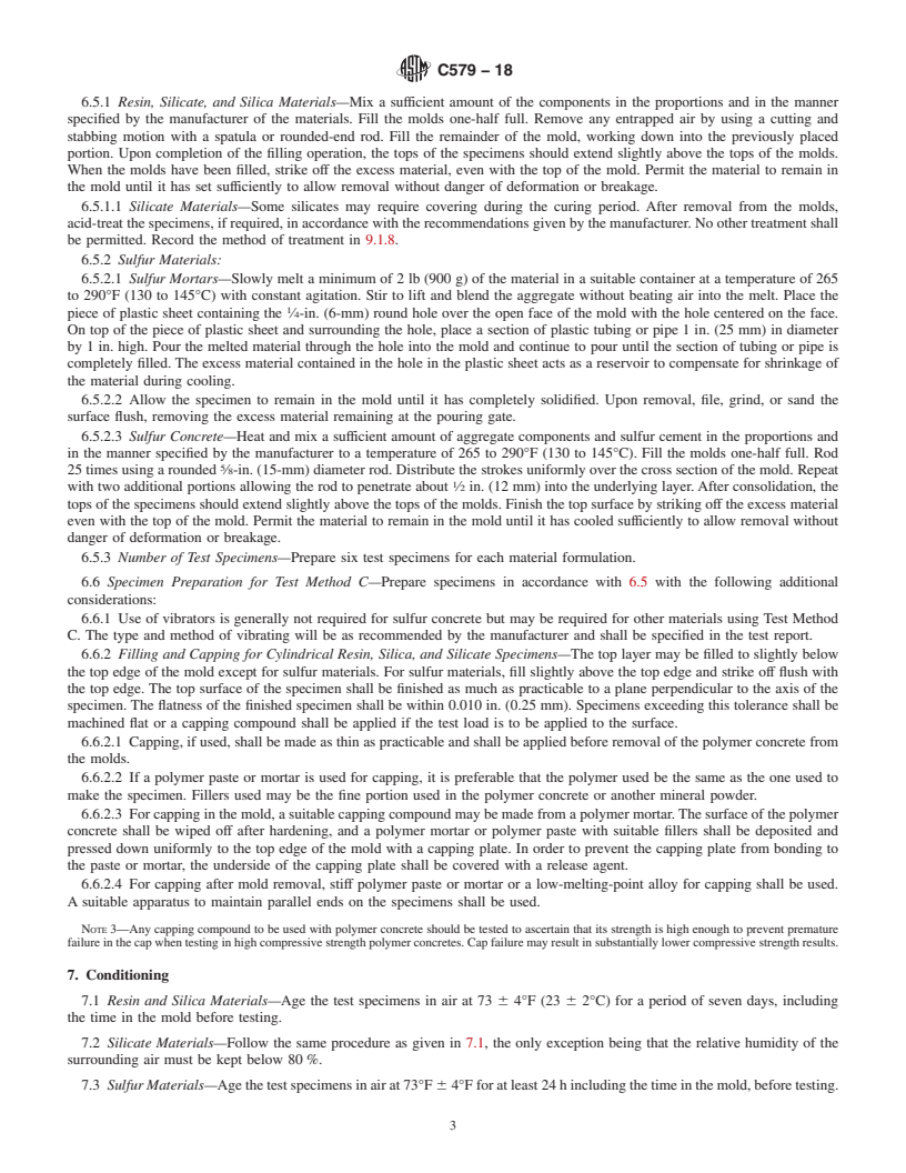 REDLINE ASTM C579-18 - Standard Test Methods for Compressive Strength of Chemical-Resistant Mortars, Grouts,  Monolithic Surfacings, and Polymer Concretes