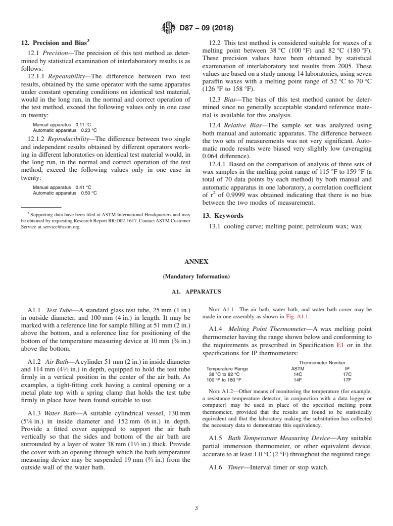 ASTM D87-09(2018) - Standard Test Method for  Melting Point of Petroleum Wax (Cooling Curve)