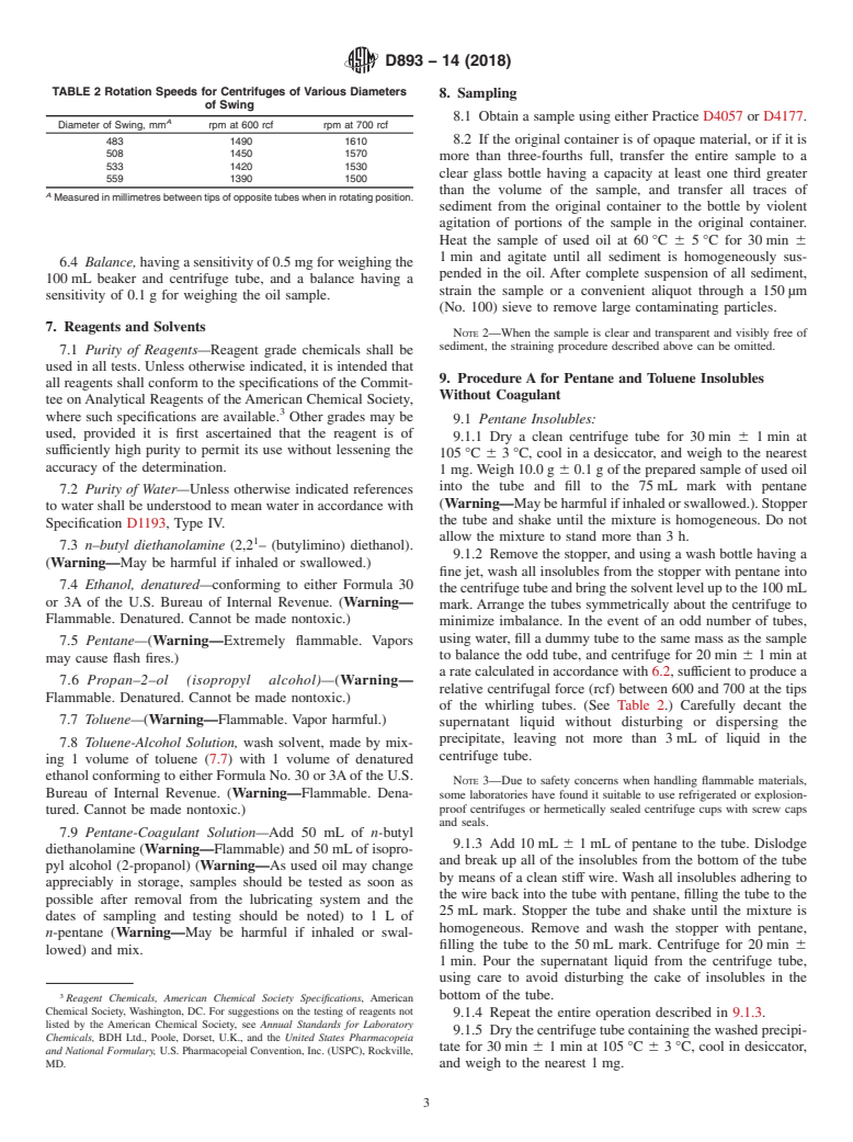 ASTM D893-14(2018) - Standard Test Method for  Insolubles in Used Lubricating Oils