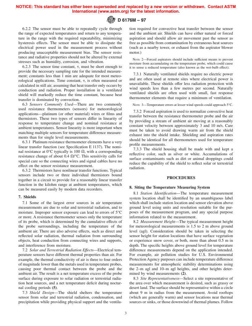 ASTM D6176M-97 - Standard Practice for Measuring Surface Atmospheric Temperature with Electrical Resistance Temperature Sensors (Metric)