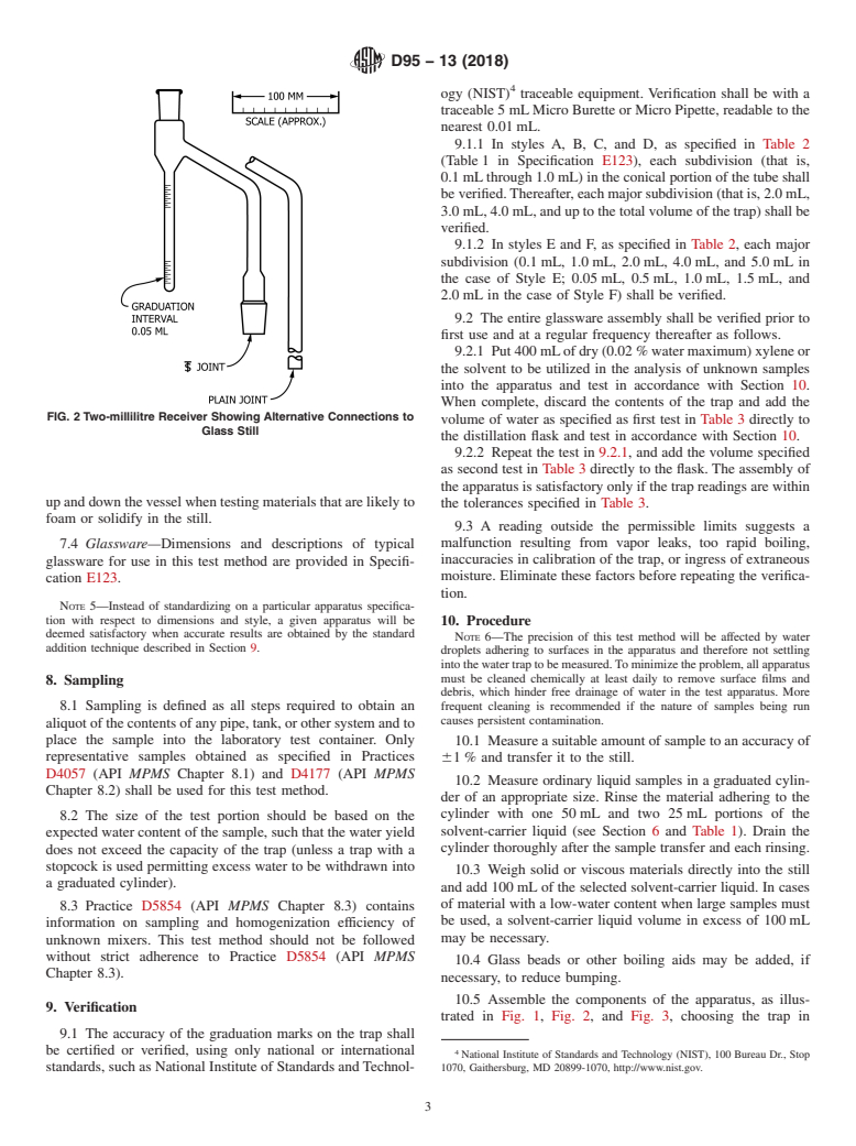 ASTM D95-13(2018) - Standard Test Method for  Water in Petroleum Products and Bituminous Materials by Distillation