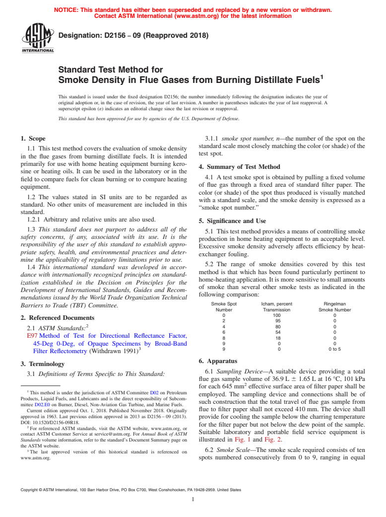 ASTM D2156-09(2018) - Standard Test Method for  Smoke Density in Flue Gases from Burning Distillate Fuels