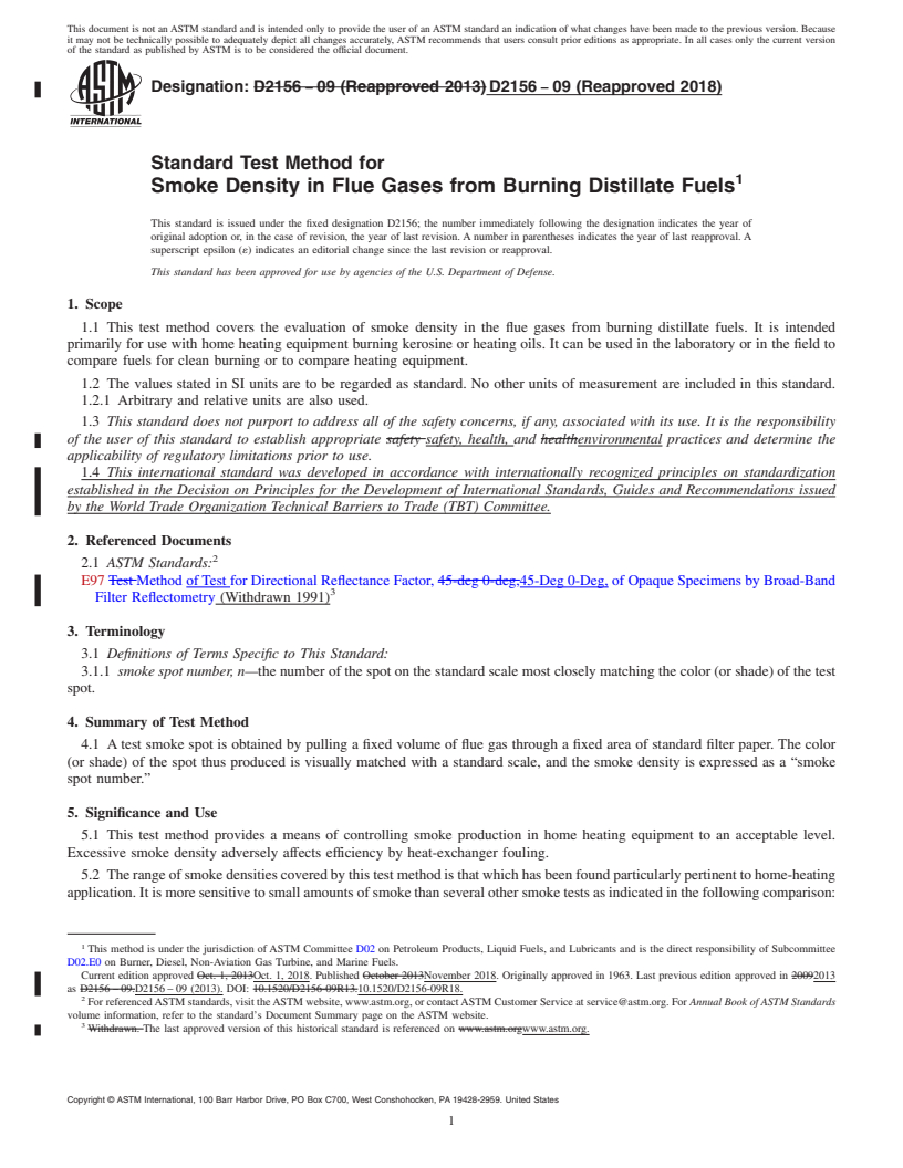 REDLINE ASTM D2156-09(2018) - Standard Test Method for  Smoke Density in Flue Gases from Burning Distillate Fuels