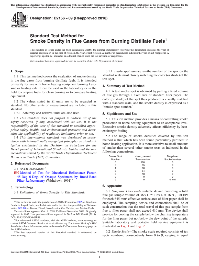 ASTM D2156-09(2018) - Standard Test Method for  Smoke Density in Flue Gases from Burning Distillate Fuels