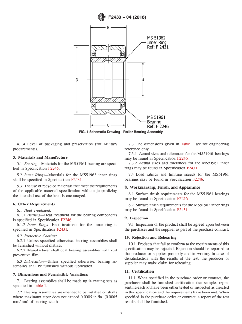 ASTM F2430-04(2018) - Standard Specification for  Bearing, Roller, Needle: Assembly (Thick Outer Race)